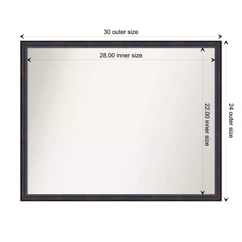 30" x 24" Non-Beveled Wood Framed Bathroom Wall Mirror - Dark Bronze
