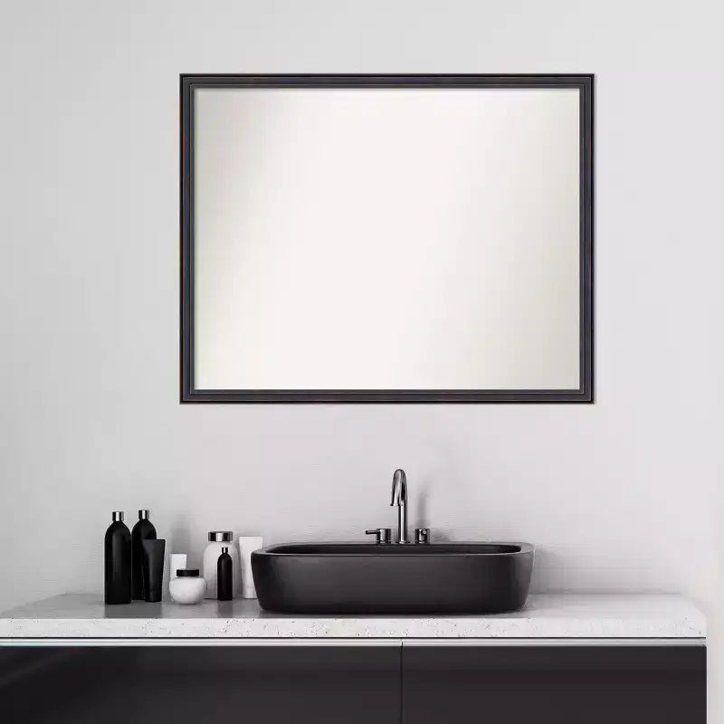 30" x 24" Non-Beveled Wood Framed Bathroom Wall Mirror - Dark Bronze