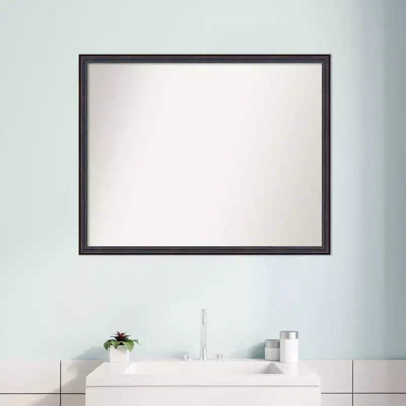 30" x 24" Non-Beveled Wood Framed Bathroom Wall Mirror - Dark Bronze