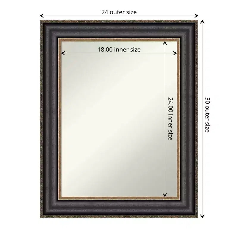 24" x 30" Non-Beveled Framed Bathroom Wall Mirror - Black Bronze Polystyrene Frame, Includes Mounting Hardware