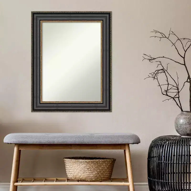 24" x 30" Non-Beveled Framed Bathroom Wall Mirror - Black Bronze Polystyrene Frame, Includes Mounting Hardware