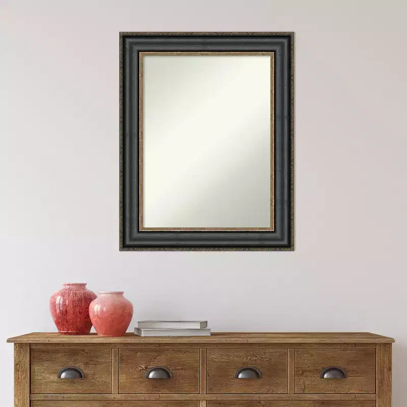 24" x 30" Non-Beveled Framed Bathroom Wall Mirror - Black Bronze Polystyrene Frame, Includes Mounting Hardware