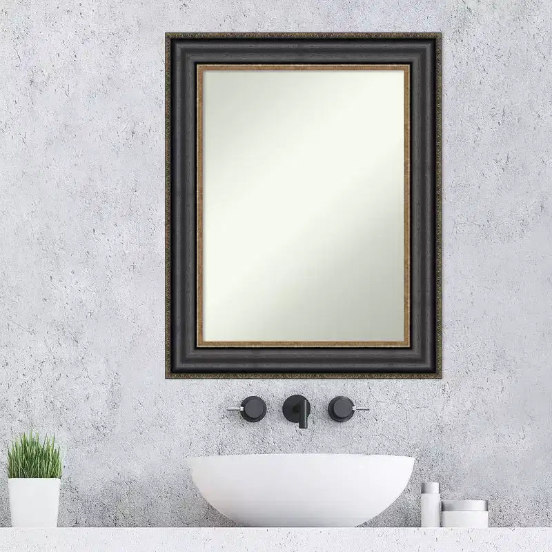 24" x 30" Non-Beveled Framed Bathroom Wall Mirror - Black Bronze Polystyrene Frame, Includes Mounting Hardware