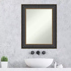 Miroir mural de salle de bain encadré non biseauté 24" x 30" - Cadre en polystyrène noir bronze, matériel de montage inclus