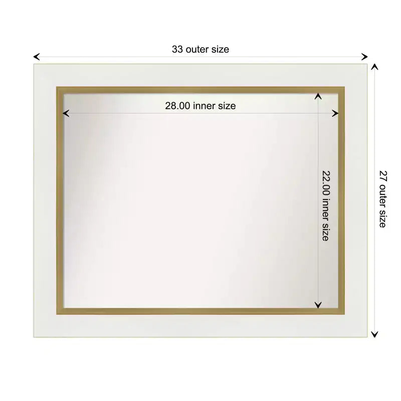 33.25" x 27.25" Non-Beveled Bathroom Wall Mirror with White and Gold Frame