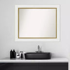 Miroir mural de salle de bain non biseauté de 33,25 po x 27,25 po avec cadre blanc et doré