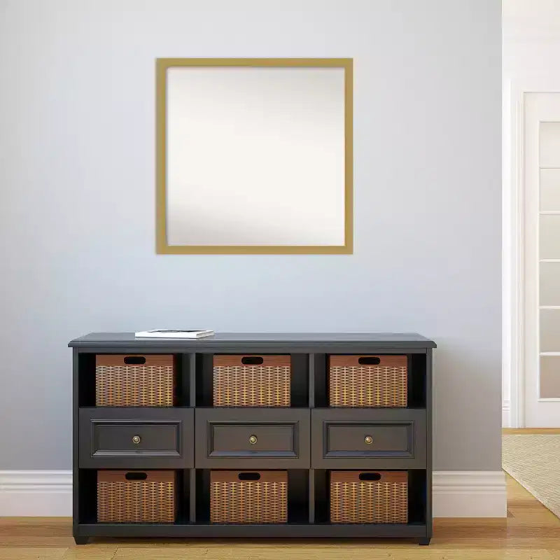 28" x 28" Non-Beveled Square Bathroom Wall Mirror with Brushed Gold Frame