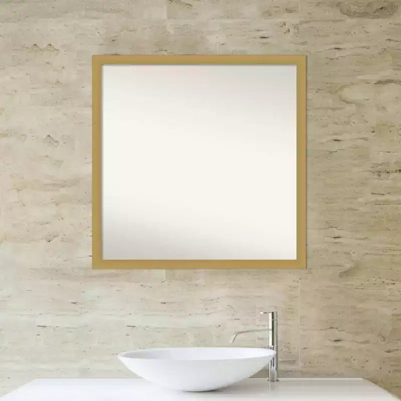 28" x 28" Non-Beveled Square Bathroom Wall Mirror with Brushed Gold Frame