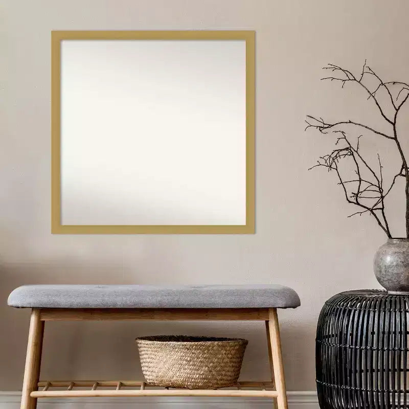 28" x 28" Non-Beveled Square Bathroom Wall Mirror with Brushed Gold Frame