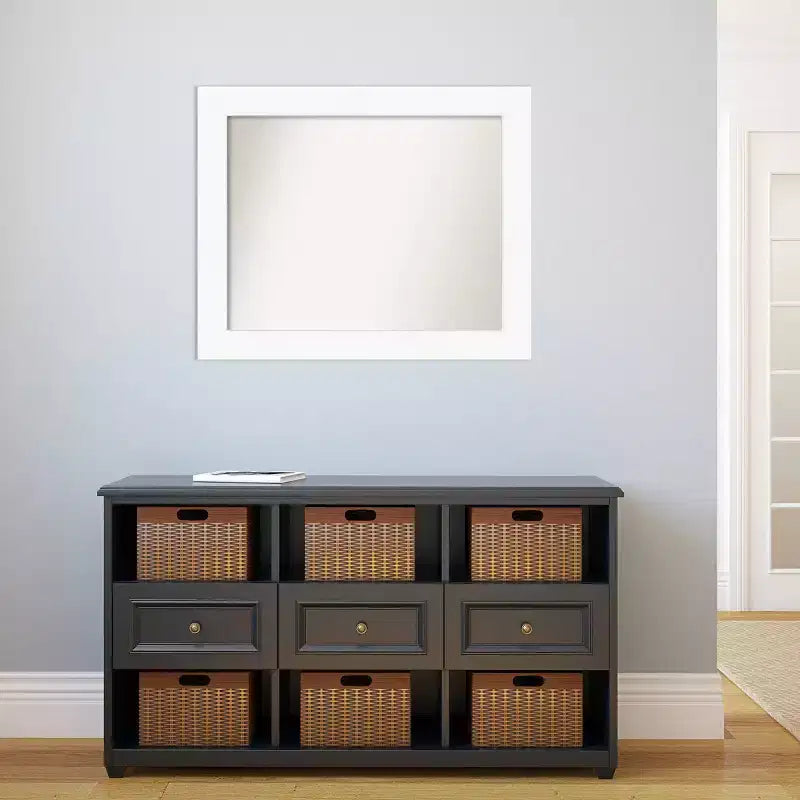 34" x 28" Non-Beveled Cabinet White Wall Mirror - Modern Style, Polystyrene Frame, Includes Mounting Hardware