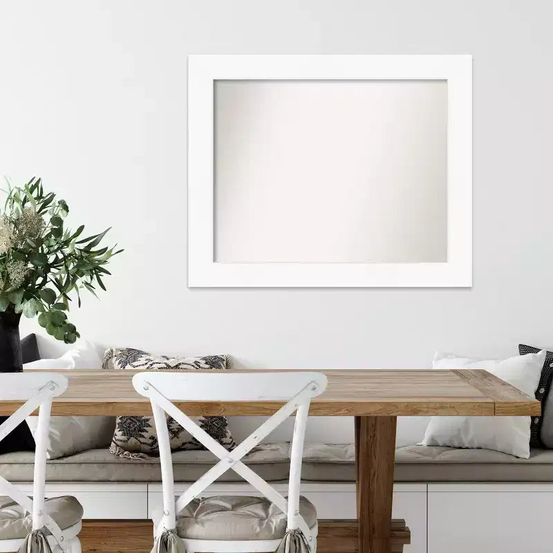 34" x 28" Non-Beveled Cabinet White Wall Mirror - Modern Style, Polystyrene Frame, Includes Mounting Hardware