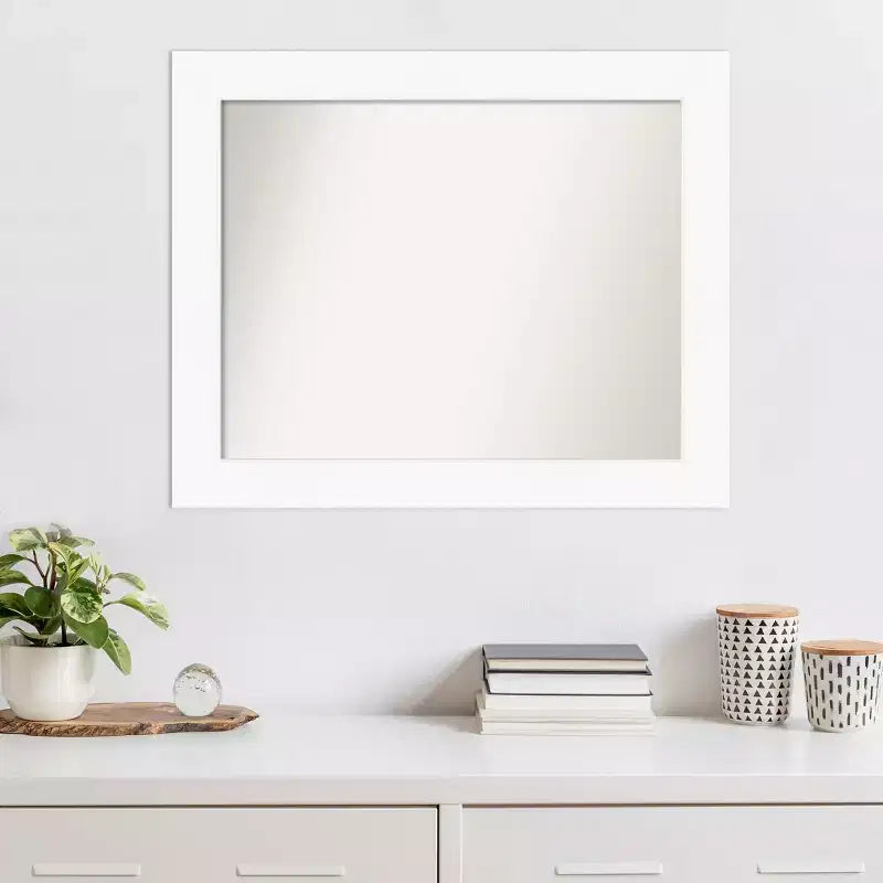 34" x 28" Non-Beveled Cabinet White Wall Mirror - Modern Style, Polystyrene Frame, Includes Mounting Hardware