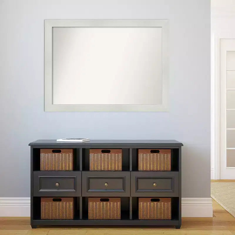 43" x 32" Non-Beveled Mosaic Bathroom Wall Mirror - White Polystyrene Frame, Wall Mounted