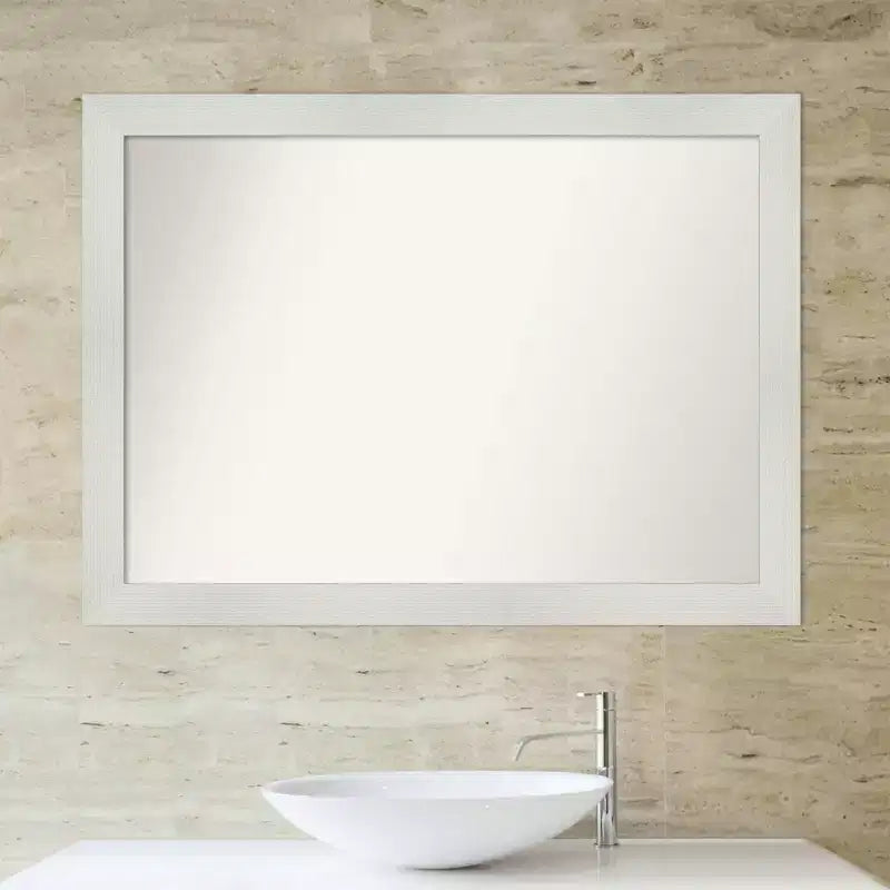 43" x 32" Non-Beveled Mosaic Bathroom Wall Mirror - White Polystyrene Frame, Wall Mounted
