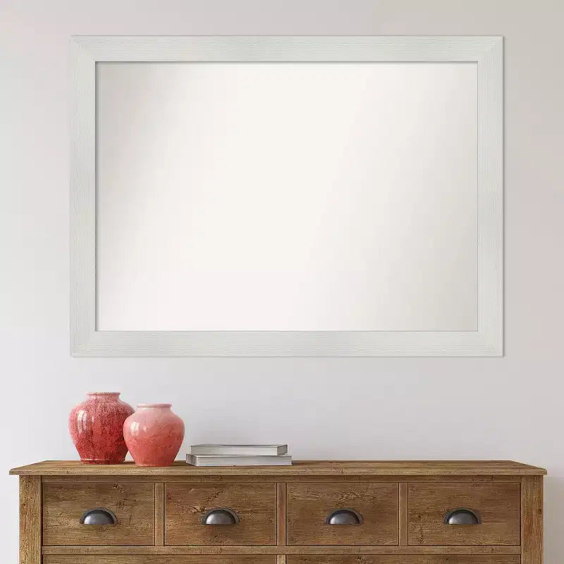 43" x 32" Non-Beveled Mosaic Bathroom Wall Mirror - White Polystyrene Frame, Wall Mounted