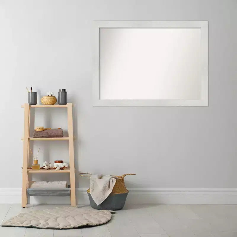 43" x 32" Non-Beveled Mosaic Bathroom Wall Mirror - White Polystyrene Frame, Wall Mounted
