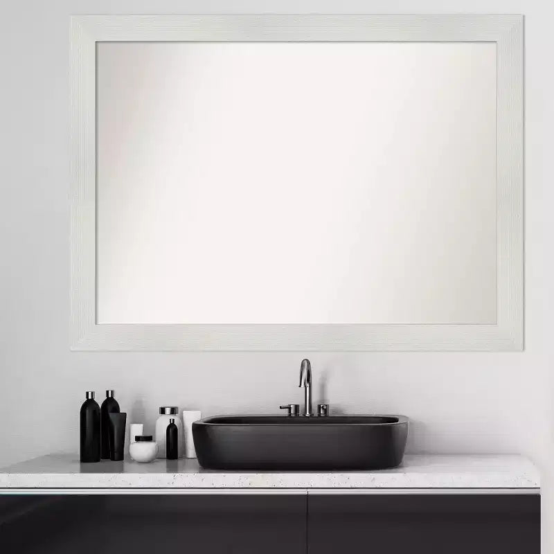 43" x 32" Non-Beveled Mosaic Bathroom Wall Mirror - White Polystyrene Frame, Wall Mounted