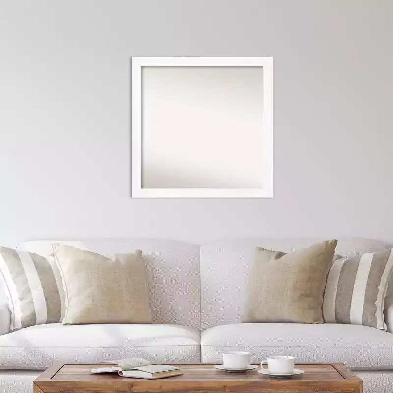 29" x 29" Non-Beveled Square Wall Mirror with White Narrow Frame