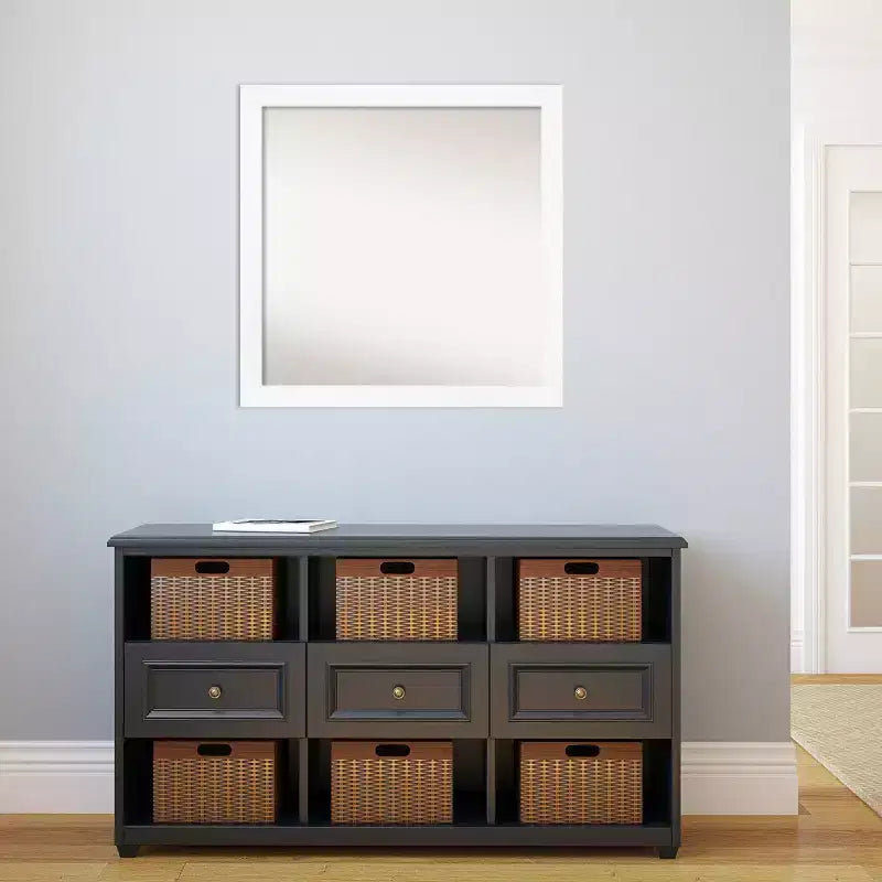 29" x 29" Non-Beveled Square Wall Mirror with White Narrow Frame