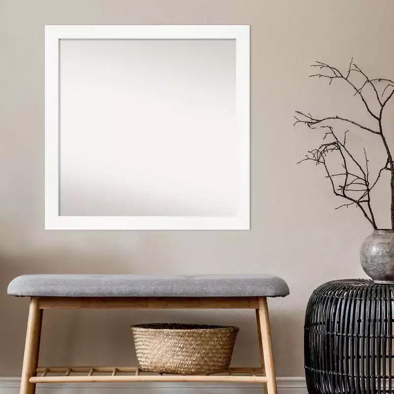 29" x 29" Non-Beveled Square Wall Mirror with White Narrow Frame
