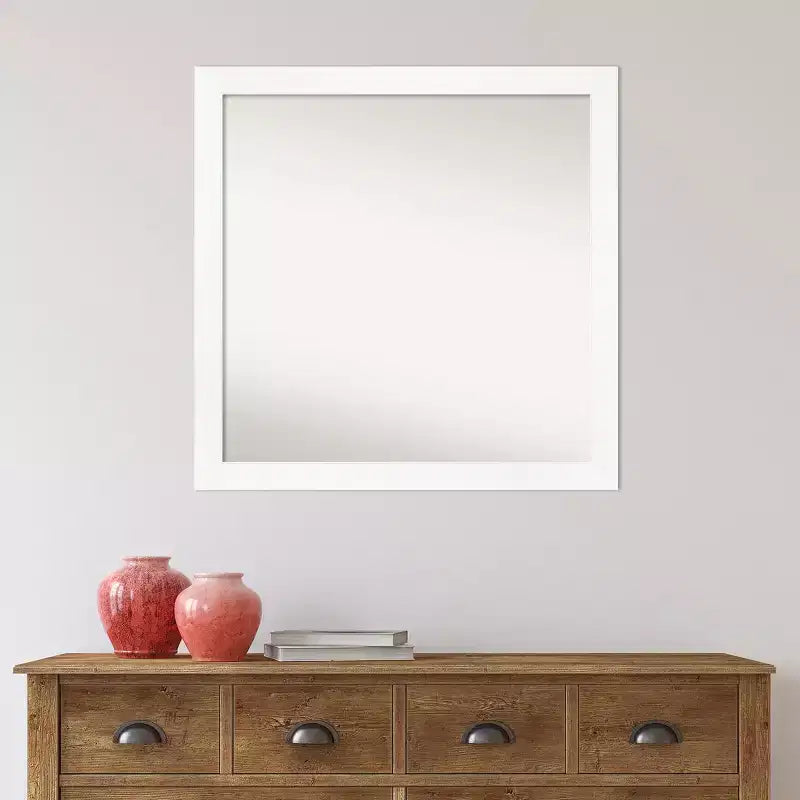 29" x 29" Non-Beveled Square Wall Mirror with White Narrow Frame