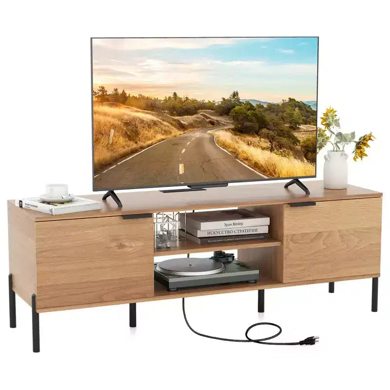 Costway 2-Door TV Stand with Charging Station Media Entertainment Center for TVs up to 65