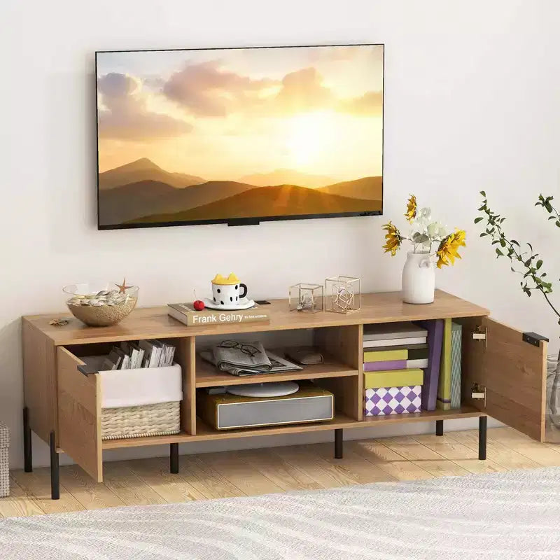 2-Door TV Stand with Charging Station for TVs up to 65 Inches