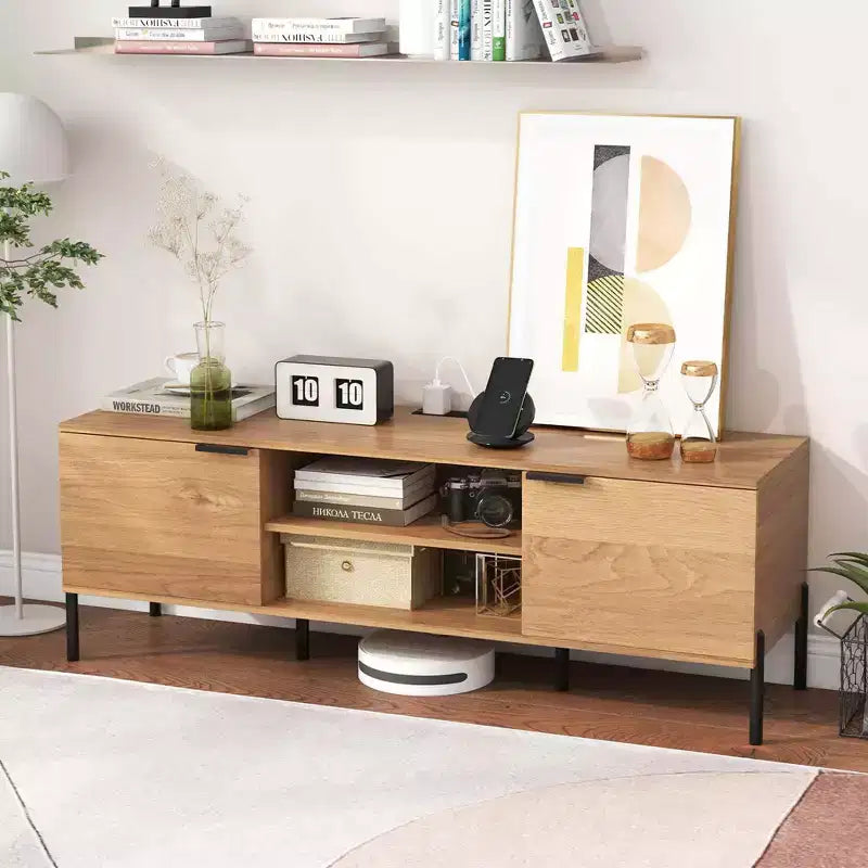 2-Door TV Stand with Charging Station for TVs up to 65 Inches