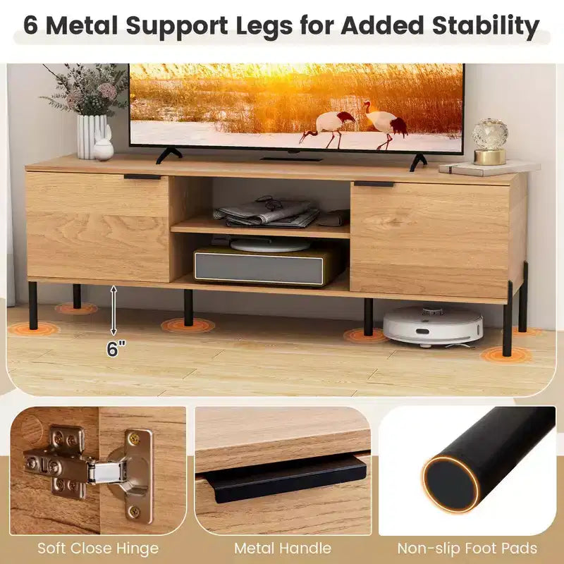 2-Door TV Stand with Charging Station for TVs up to 65 Inches