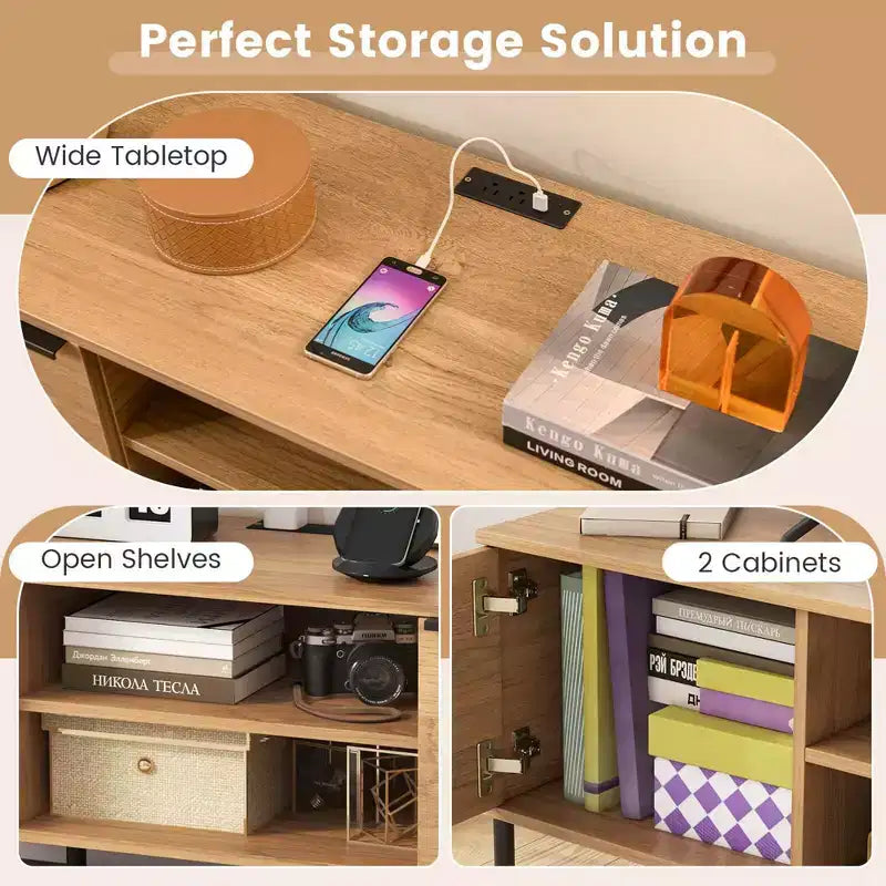 2-Door TV Stand with Charging Station for TVs up to 65 Inches