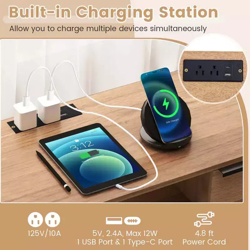 2-Door TV Stand with Charging Station for TVs up to 65 Inches