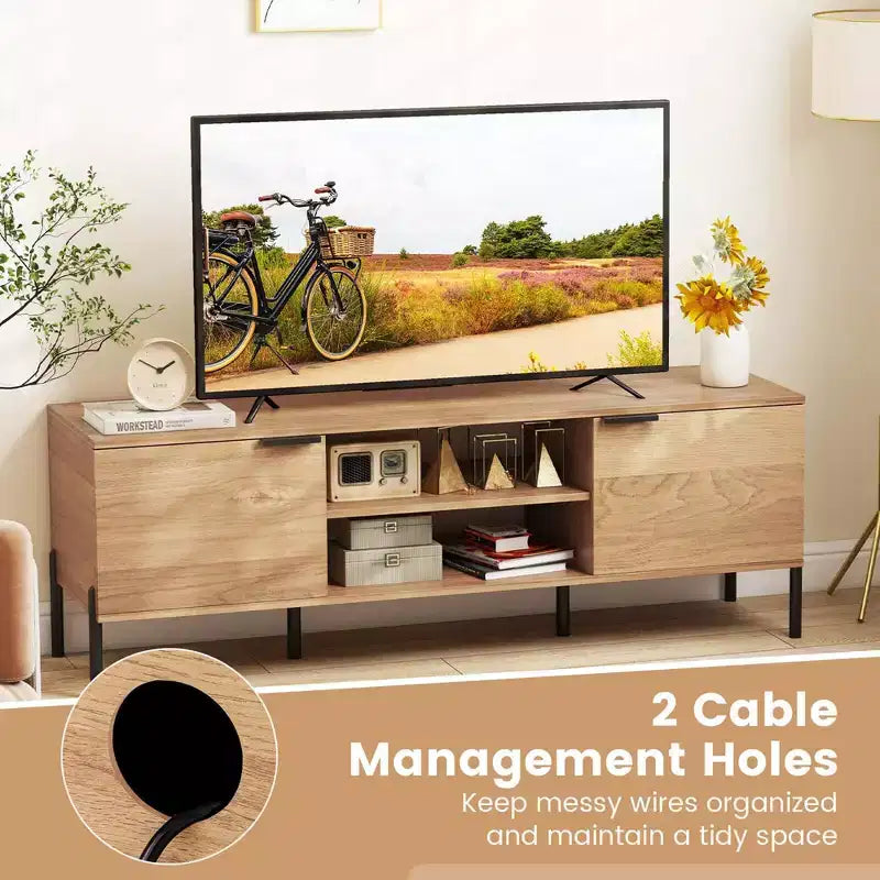 2-Door TV Stand with Charging Station for TVs up to 65 Inches