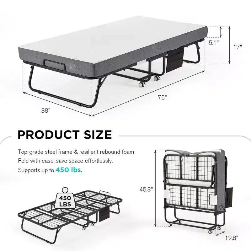 38'' Folding Bed with Mattress Included, Daybed