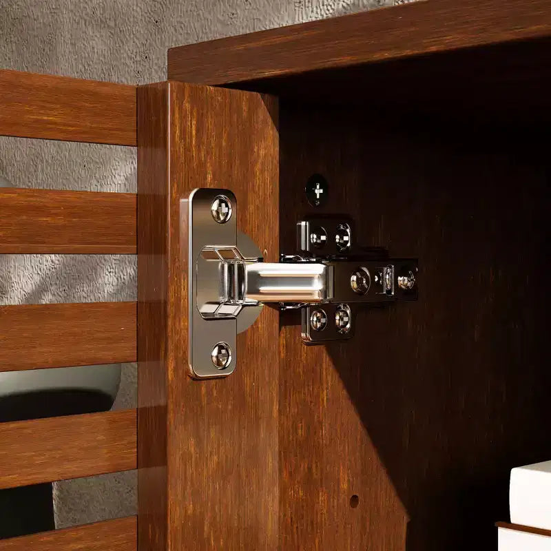 Rustic Brown Slatted-Door TV Stand with Storage Cabinets and Open Shelves