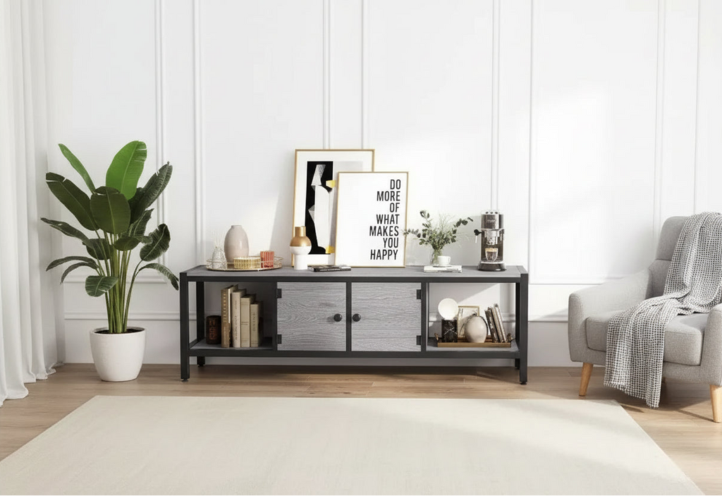 58-Inch TV Stand with 2 Cabinets and Open Shelves