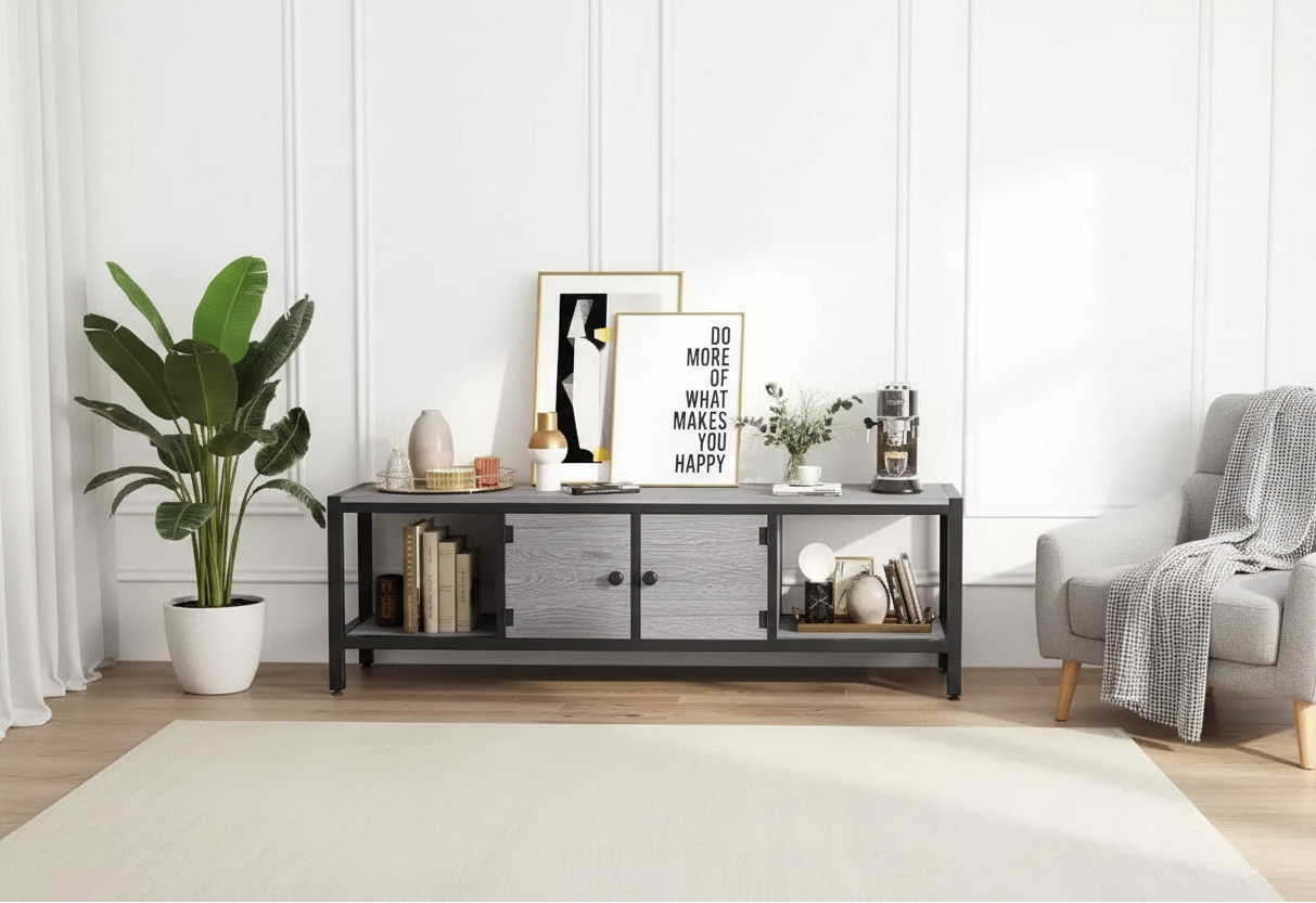 58-Inch TV Stand with 2 Cabinets and Open Shelves
