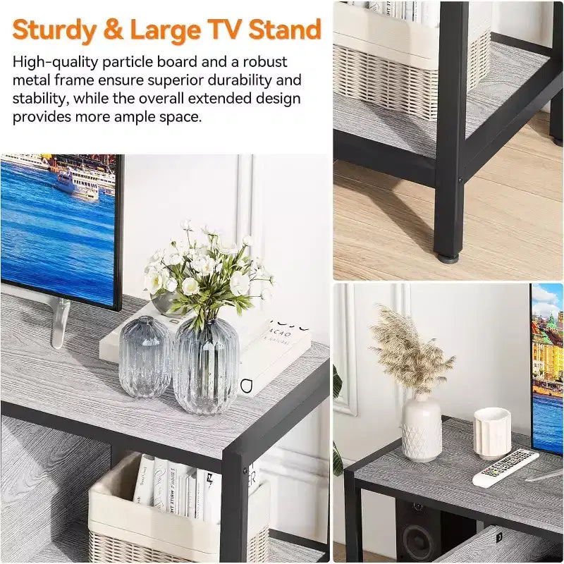58-Inch TV Stand with 2 Cabinets and Open Shelves