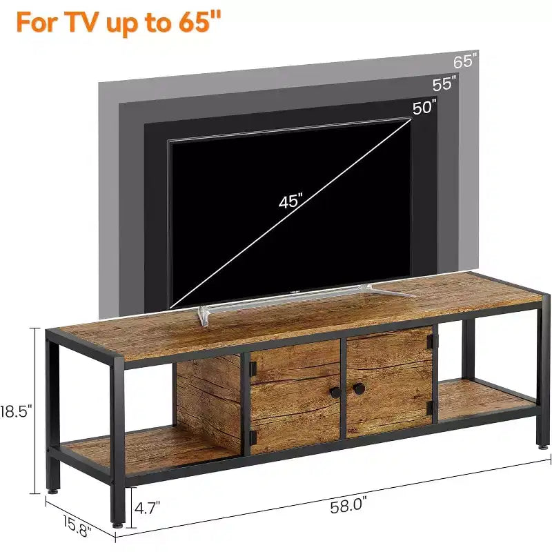 58-Inch TV Stand with 2 Cabinets and Open Shelves