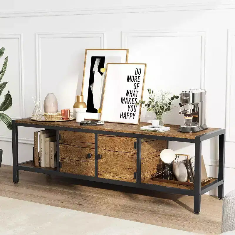 58-Inch TV Stand with 2 Cabinets and Open Shelves