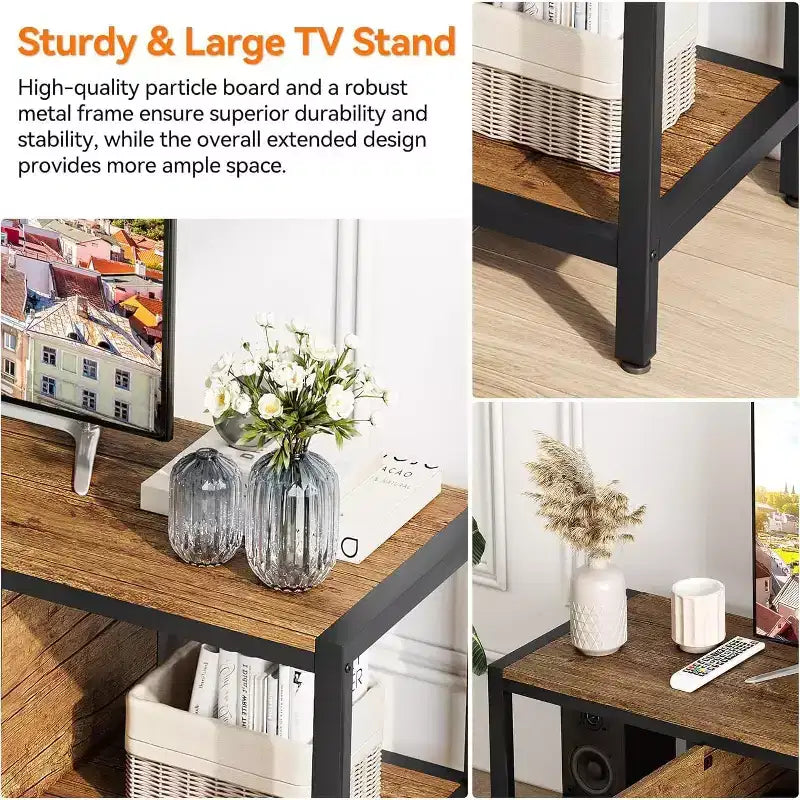 58-Inch TV Stand with 2 Cabinets and Open Shelves