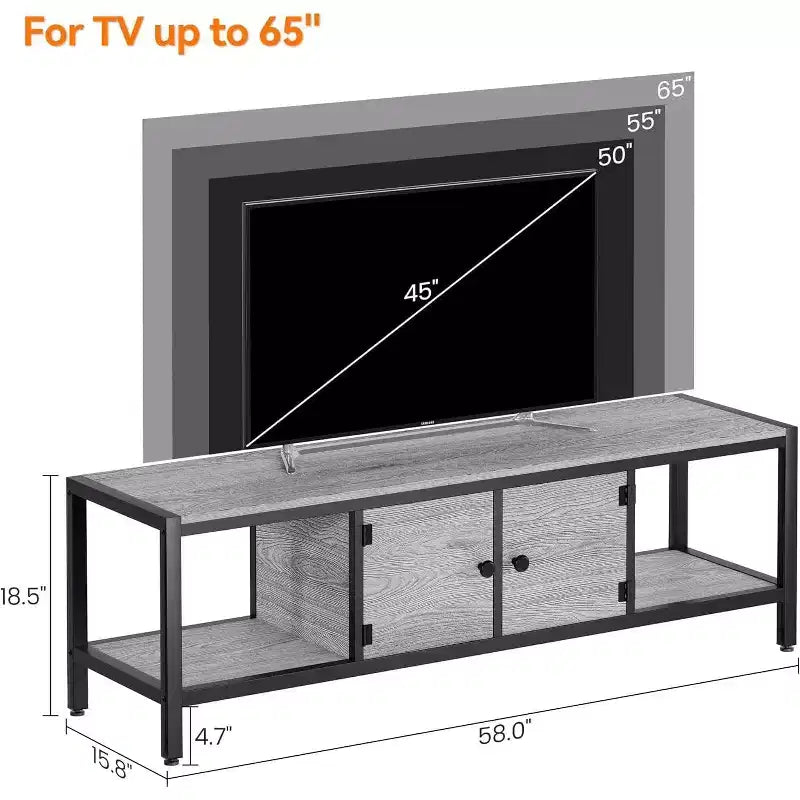 58-Inch TV Stand with 2 Cabinets and Open Shelves