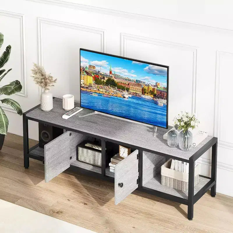 58-Inch TV Stand with 2 Cabinets and Open Shelves