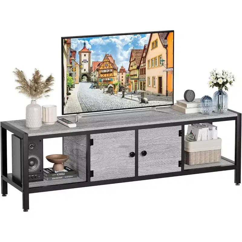 58-Inch TV Stand with 2 Cabinets and Open Shelves