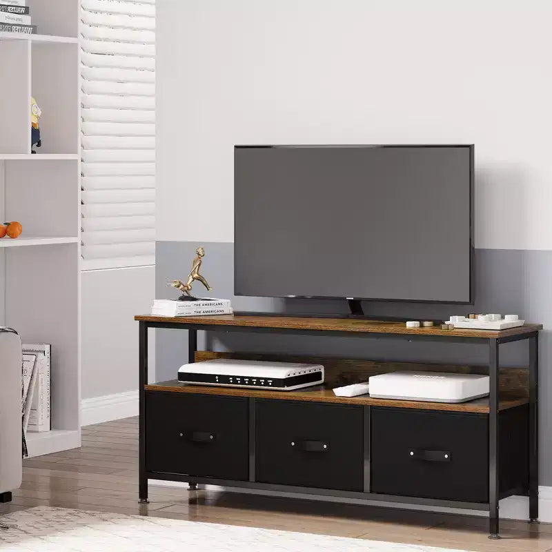 TV Stand with 3 Fabric Drawers and Open Shelf for TVs up to 55 Inches