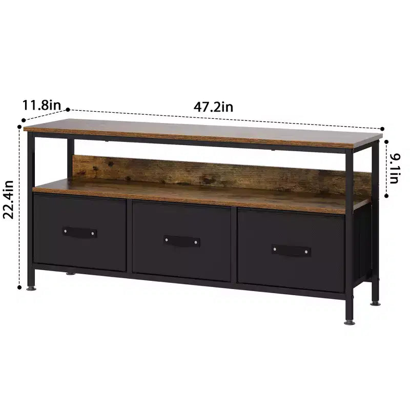 TV Stand with 3 Fabric Drawers and Open Shelf for TVs up to 55 Inches