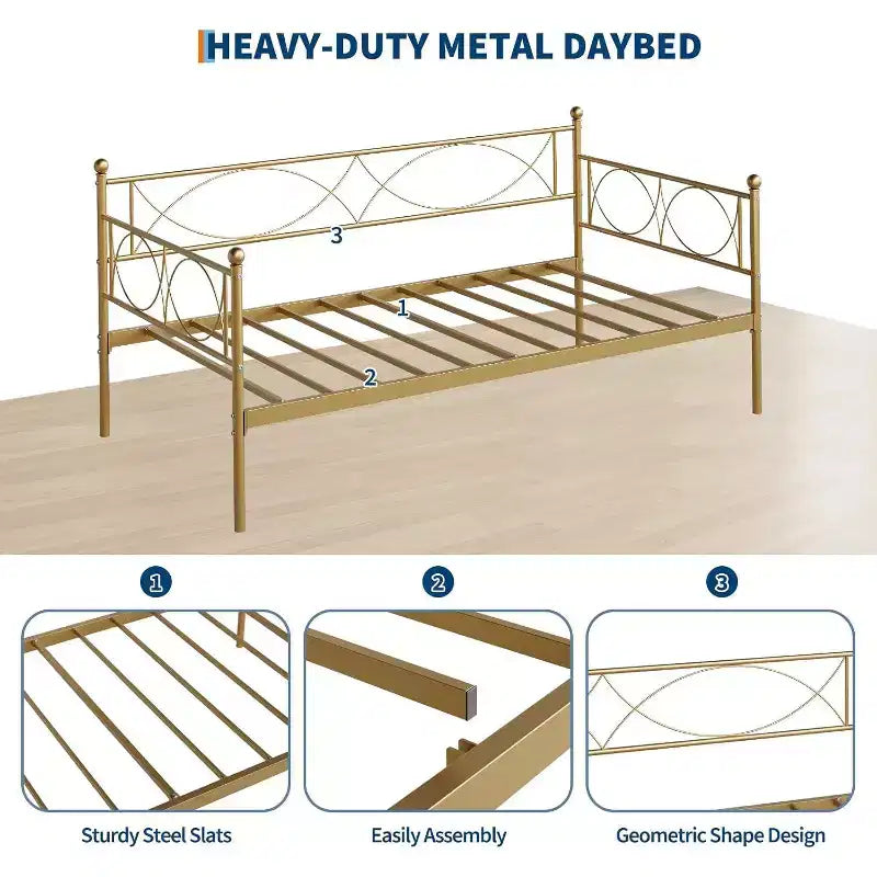 Twin Metal Daybed Frame with Steel Slat Support