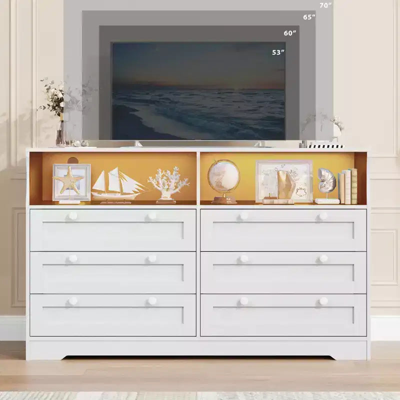 55-Inch 6-Drawer Dresser with LED Light Strip and Power Outlet