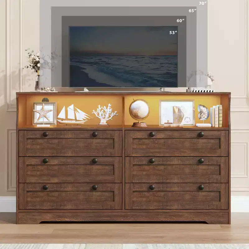 55-Inch 6-Drawer Dresser with LED Light Strip and Power Outlet