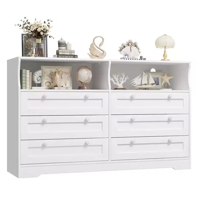 55-Inch 6-Drawer Dresser with LED Light Strip and Power Outlet