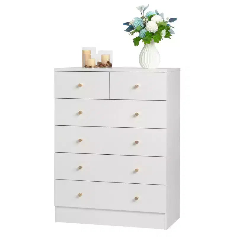 6-Drawer White Chest of Drawers, 25.98 in. W